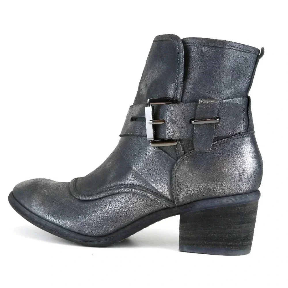 Donald J. Pliner Metallic Gray Buckle Ankle Boots